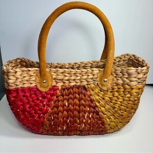 Pre-owned Vinatge Rectangular Harvest basket Bag - with Suede Handles.